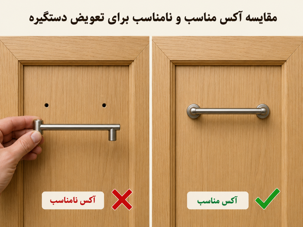مقایسه اندازه‌های رایج آکس دستگیره کابینت