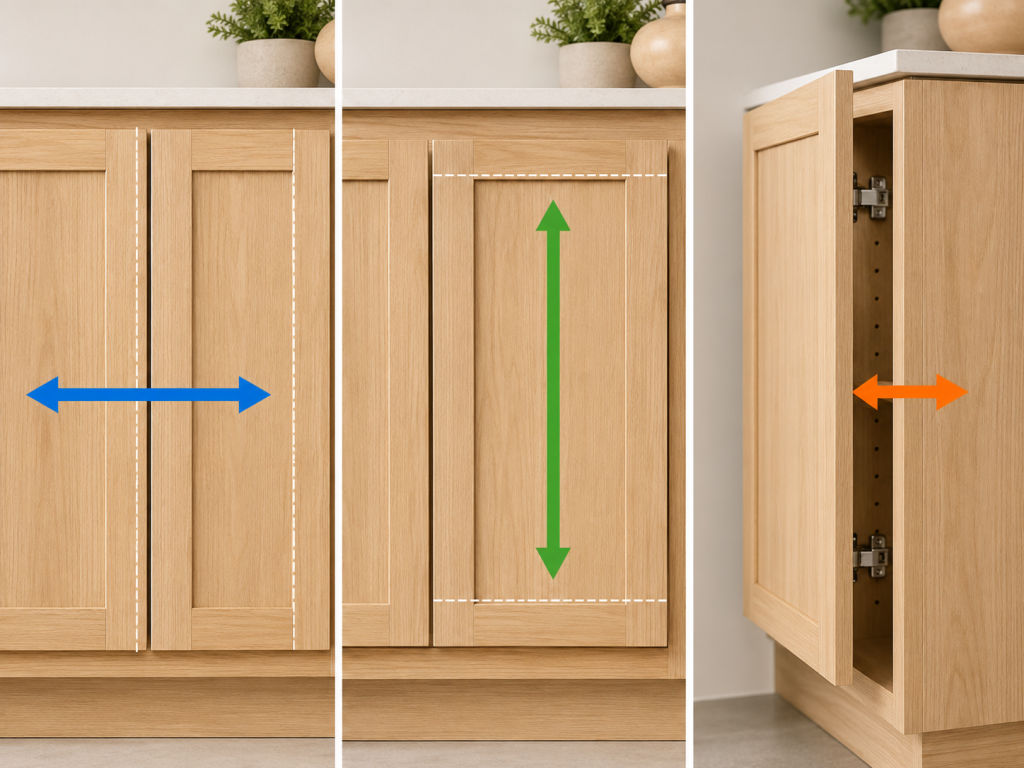 تنظیم لولای کابینت در جهت چپ و راست، بالا و پایین و جلو و عقب