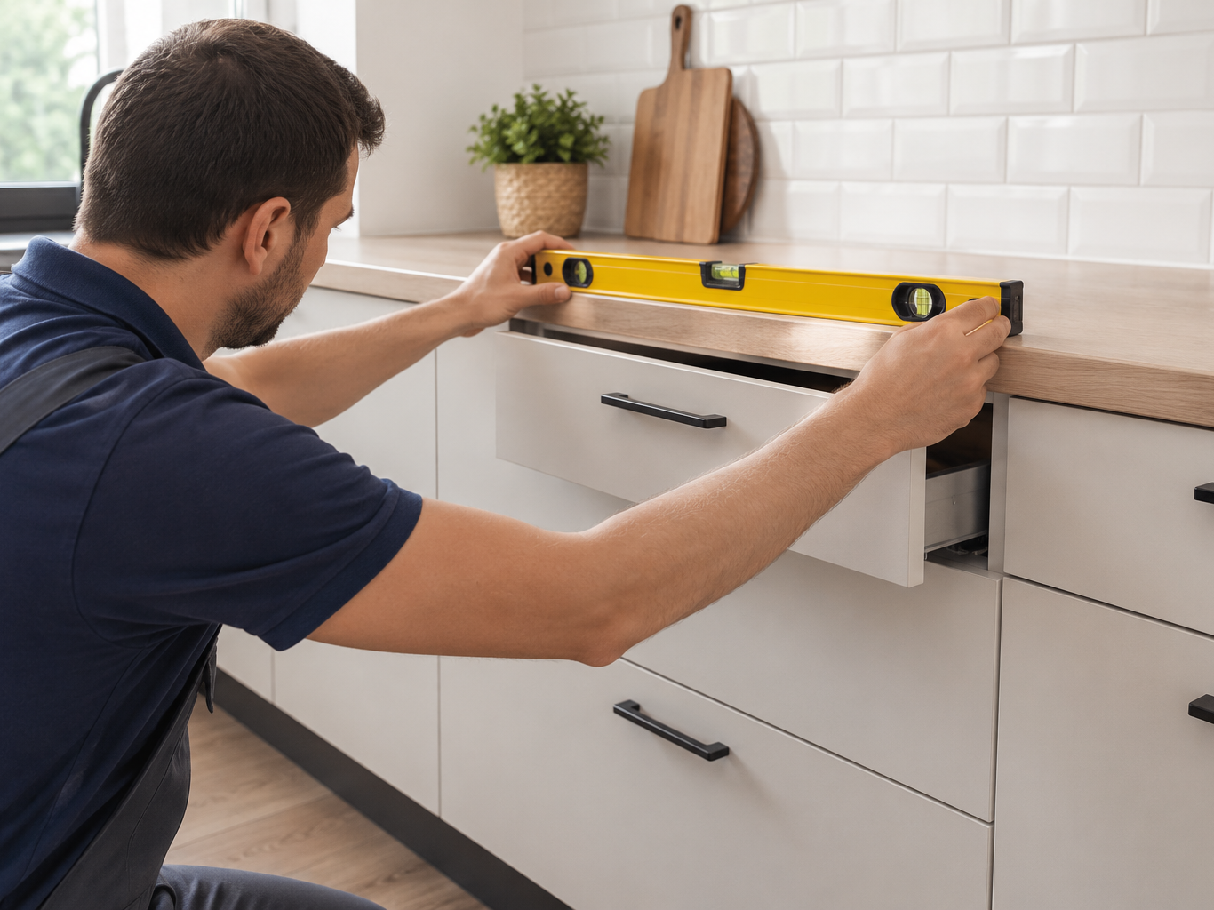 بررسی تراز کابینت برای جلوگیری از باز شدن خودکار کشو